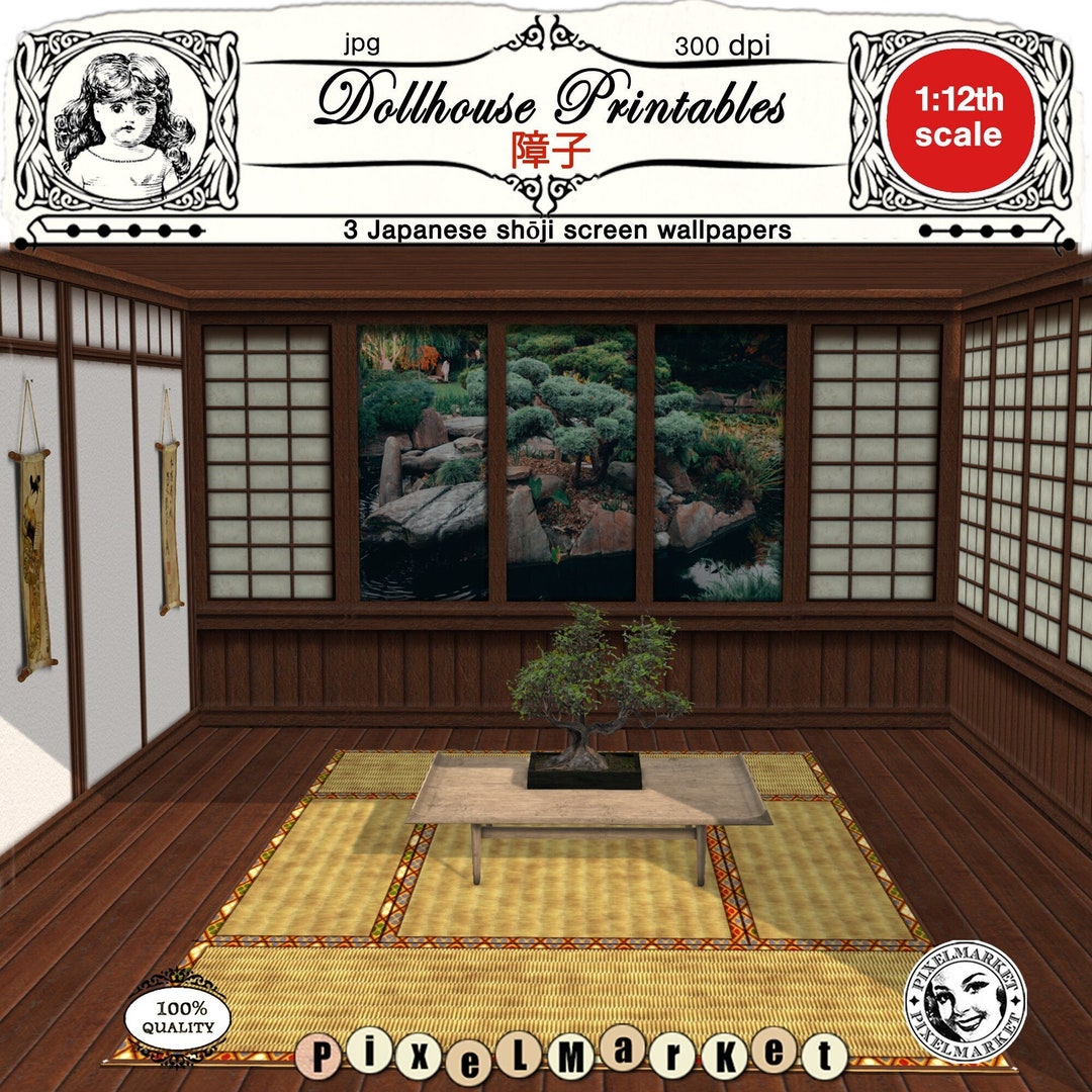Miniature SHOJI SCREEN WALLPAPERS Printable Japanese Paper Screen Panel