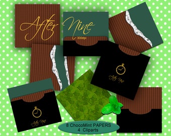 Chocolate CLIP ARTS and PAPERS set Digital Dowload for Scrapbooking Journaling Card making Party Invitation