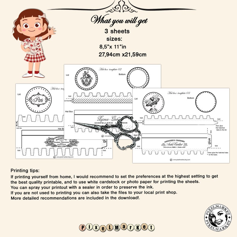 Dollhouse Miniature Hatbox Printable Template Set of 3 French - Etsy