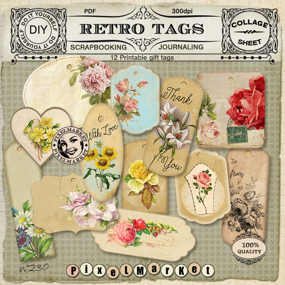 French Vintage Gift Tags Digital Collage Sheet EIFFEL TOWER PARIS ...