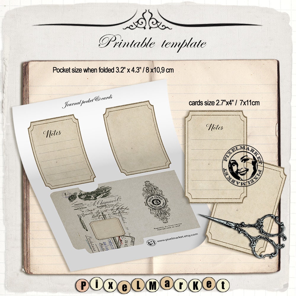 Journal Cards &amp; Pocket Printable Template French Vintage | Etsy