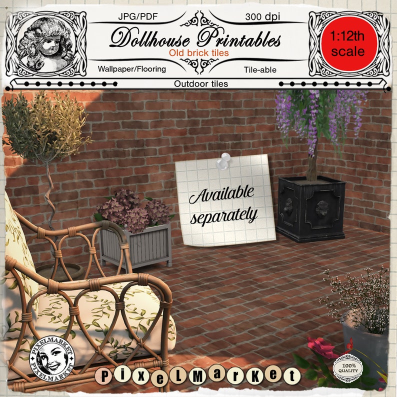 DOLLHOUSE PRINTABLE Wallpaper Red Brick Tiles Digital Sheet | Etsy