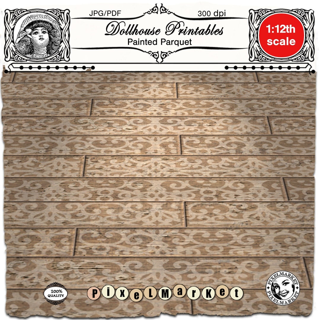 DOLLHOUSE Printable Wood Floor Rustic Wooden Painted Flooring 1/12th ...