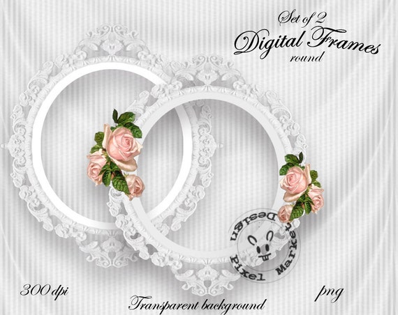 Round ORNATE Photo FRAME Clip art White Picture Frame Die cut for Photographer Web Blog Scrapbooking Printable Frame Stamp Clip Art Fr28