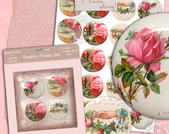 2 inch CIRCLES Template Vintage Roses ClipArts Digital Collage Sheet for Pendant Topper Sticker Button Printable Download Png Pdf e03