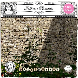 Dollhouse Printable Rustic Stone Wallpaper Miniature Mossy Stone Wall Download for 1/6 Gothic Mansion Medieval Castle & Fantasy Diorama