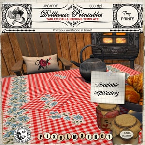 May include: Red and white checkered tablecloth with blue floral embroidery, a teapot, a jar of jam, and a plate of pastries. The text "Available separately" is written on a white note.