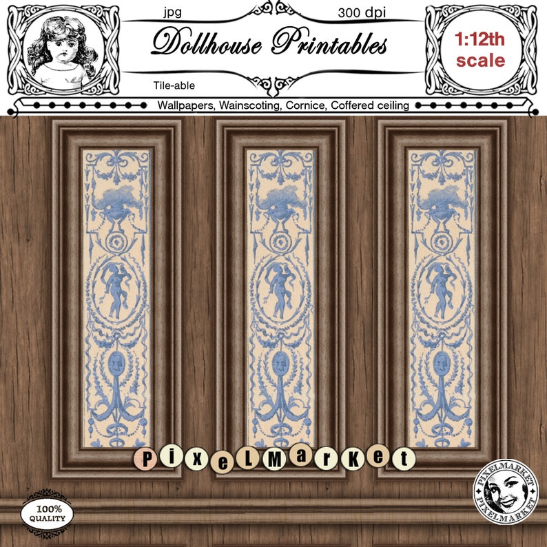 Dollhouse WALLPAPERS WAINSCOT & Coffered CEILING 112th Etsy