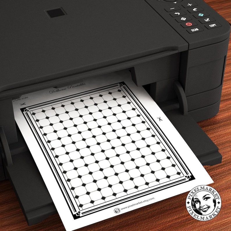 DOLLHOUSE Flooring ART DECO Bathroom 1/12 scale Black & White Floor tiles Printable download Digital sheet for Diorama Roombox image 8