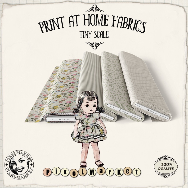 MINIATURE Chinoiserie FABRICS Printable sheets for 1/24th scale dollhouse diorama roombox Digital download Print at home fabric image 2