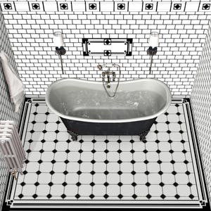 DOLLHOUSE Flooring ART DECO Bathroom 1/12 scale Black & White Floor tiles Printable download Digital sheet for Diorama Roombox image 3