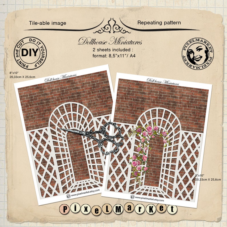 DOLLHOUSE Printable Wallpaper 1/12th Red BRICK Tiles W/ White - Etsy