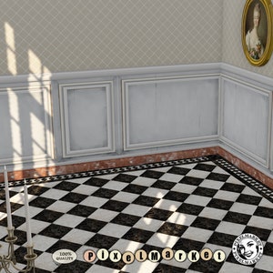 DOLLHOUSE FLOORING 1/12 Checkered Floor tiles and border French Manor marble floor Printable sheet download for Diorama Roombox Book nook image 7