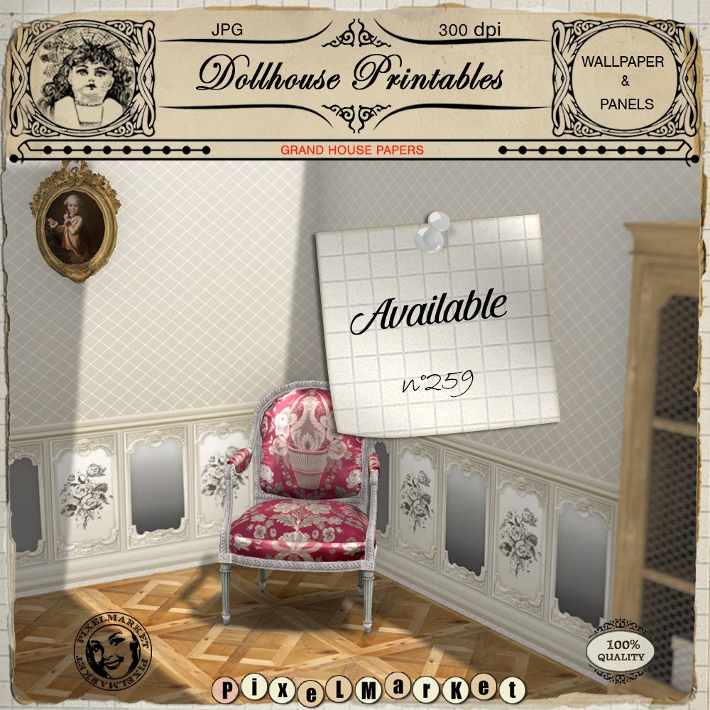 Papier Peint Miniature – Imprimé Blanc/bleu – Échelle 1/12 – 42 X 30 Cm – Pour Maison De Poupée – Melody Jane