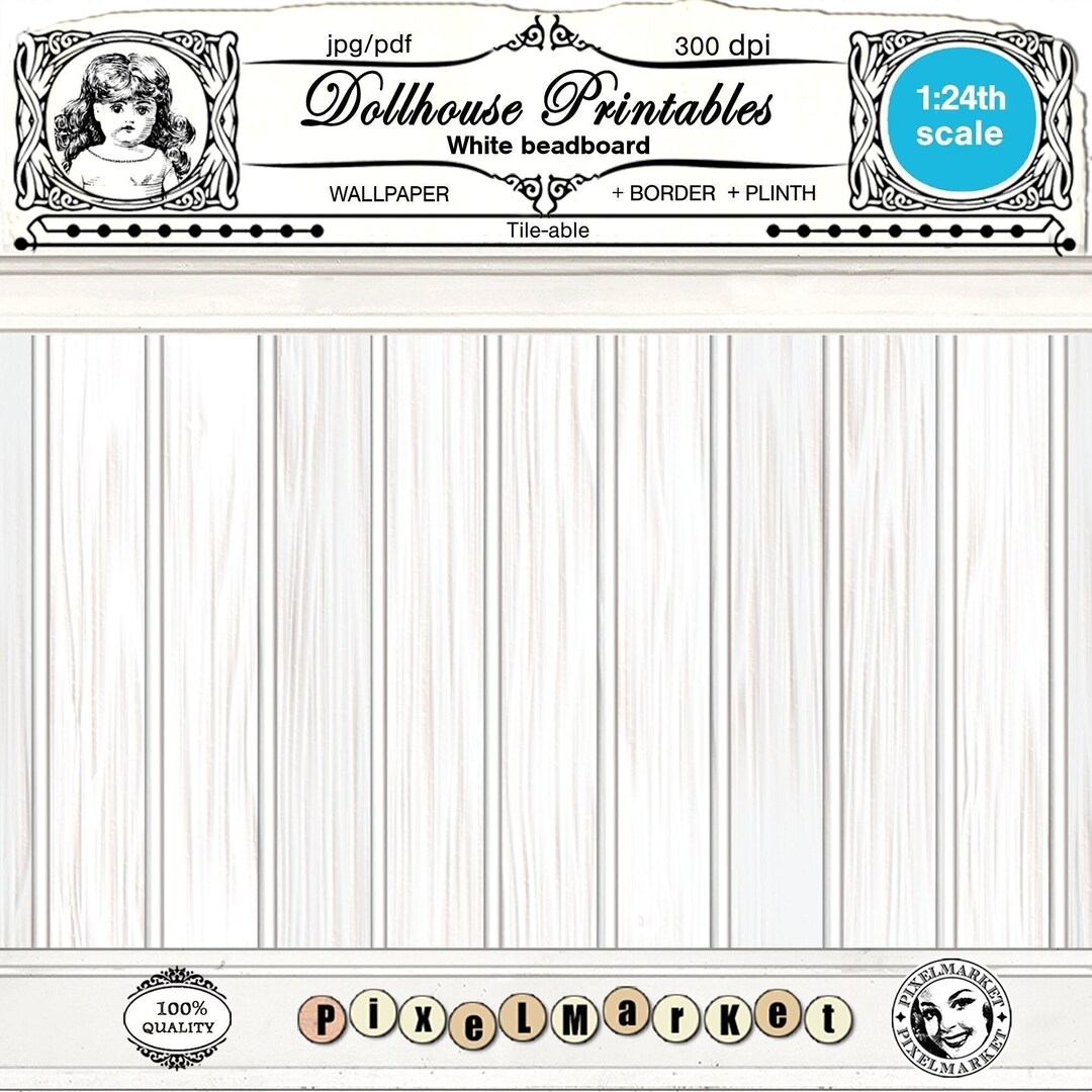 DOLLHOUSE 1/24th Printable Wallpaper White BEADBOARD Wooden - Etsy