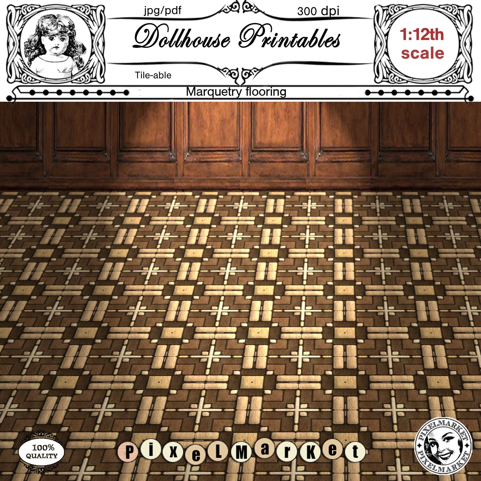 DOLLHOUSE Printable FLOORING Marquetry PARQUET Miniature | Etsy