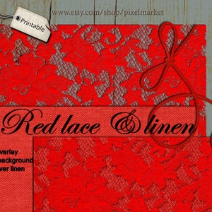 Digital RED LACE Overlay & LINEN Paper Textured Background Diecut pour photographe Scrapbooking Web Blog Design Red Burlap Backdrop Pack 04