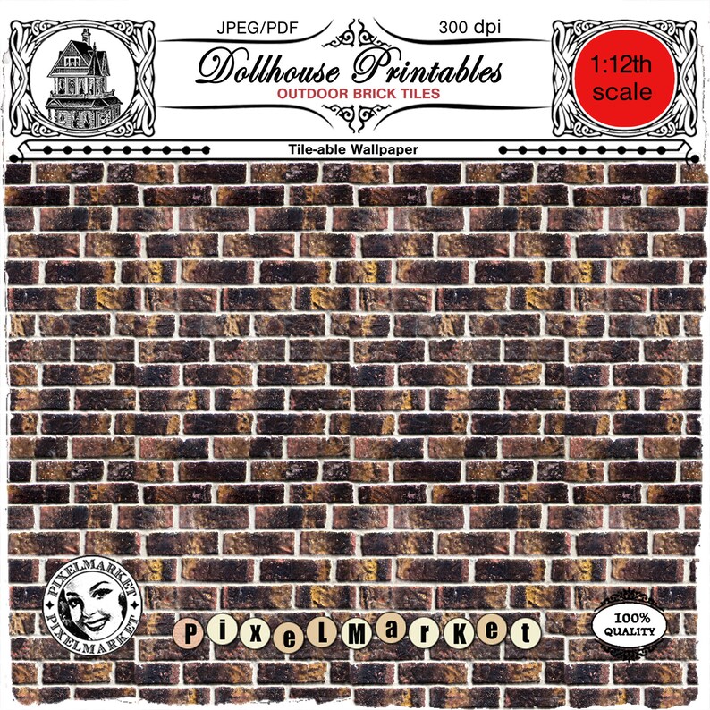 DOLLHOUSE PRINTABLE Brick Wallpaper 1/12 Brick Tiles Digital Etsy