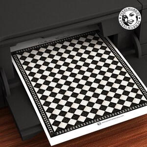 DOLLHOUSE FLOORING 1/12 Checkered Floor tiles and border French Manor marble floor Printable sheet download for Diorama Roombox Book nook image 4