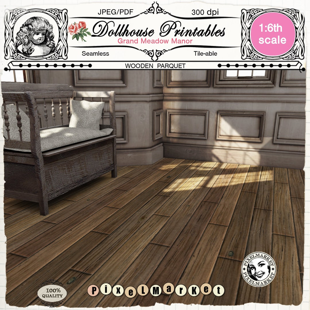 DOLLHOUSE PRINTABLE 1/6th Wood Flooring Light Wooden PARQUET Digital ...