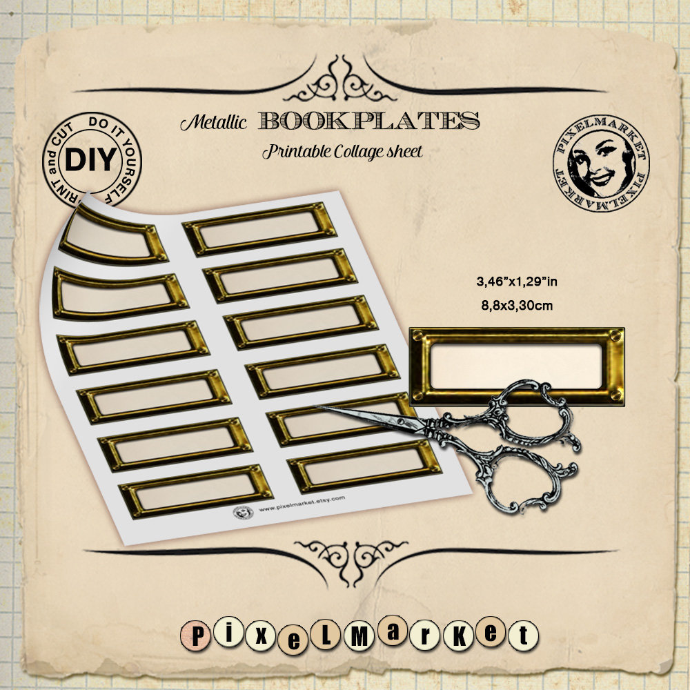 BLANK LABEL Template Printable Download Metal BOOKPLATE Card - Etsy