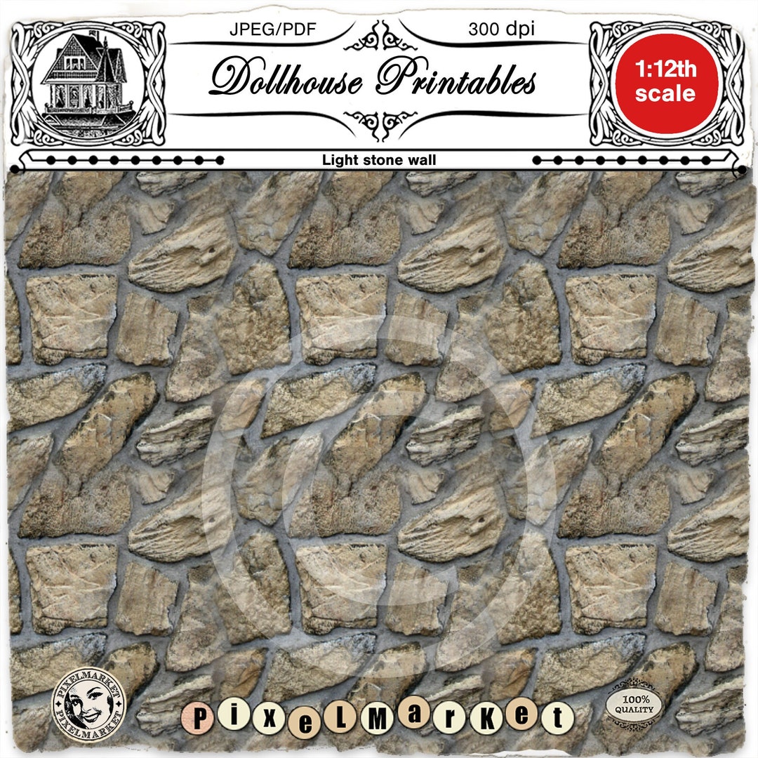 Dollhouse Miniature Printable STONE WALL TILES Siding Wallpaper 1/12 ...
