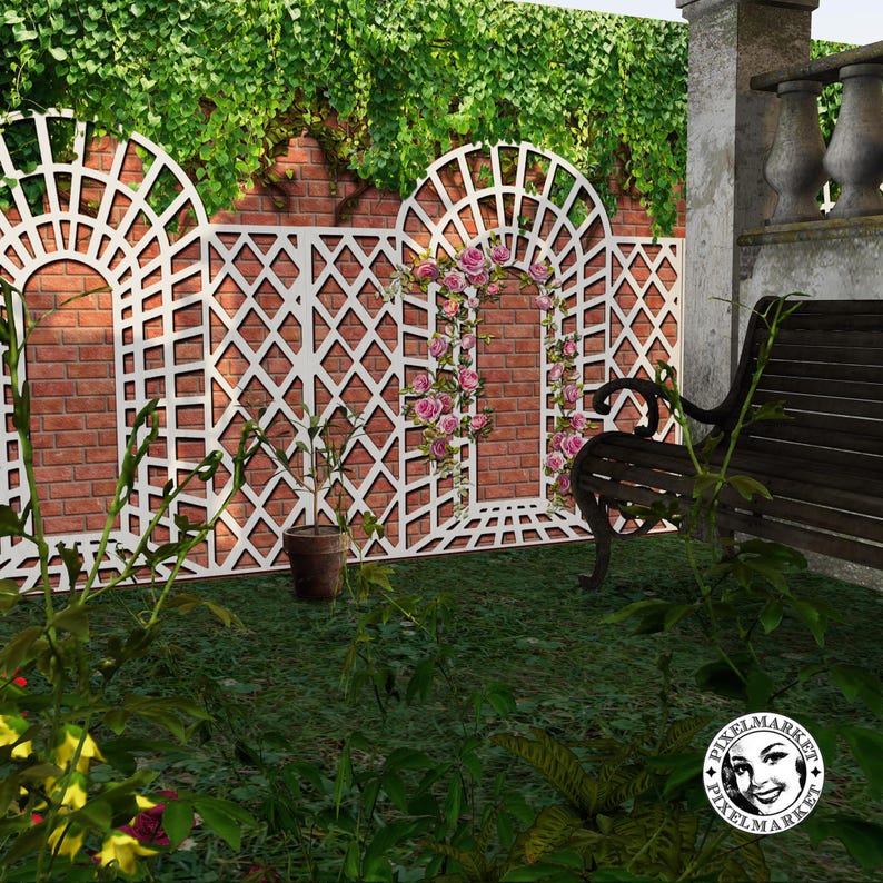 Dollhouse Miniature Garden Backdrop Printable BRICK WALL With Roses ...