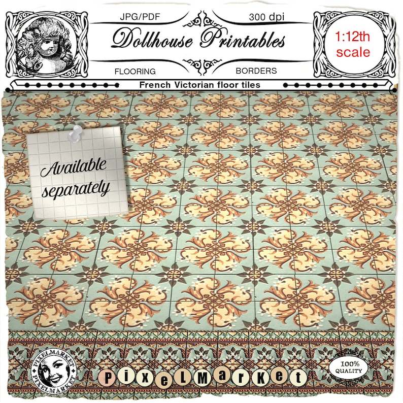 ART NOUVEAU Dollhouse Printable Wallpaper w/ Border Victorian Etsy
