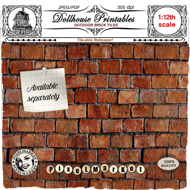 Dollhouse printable wallpaper rustic BRICK tiles wallpaper Etsy