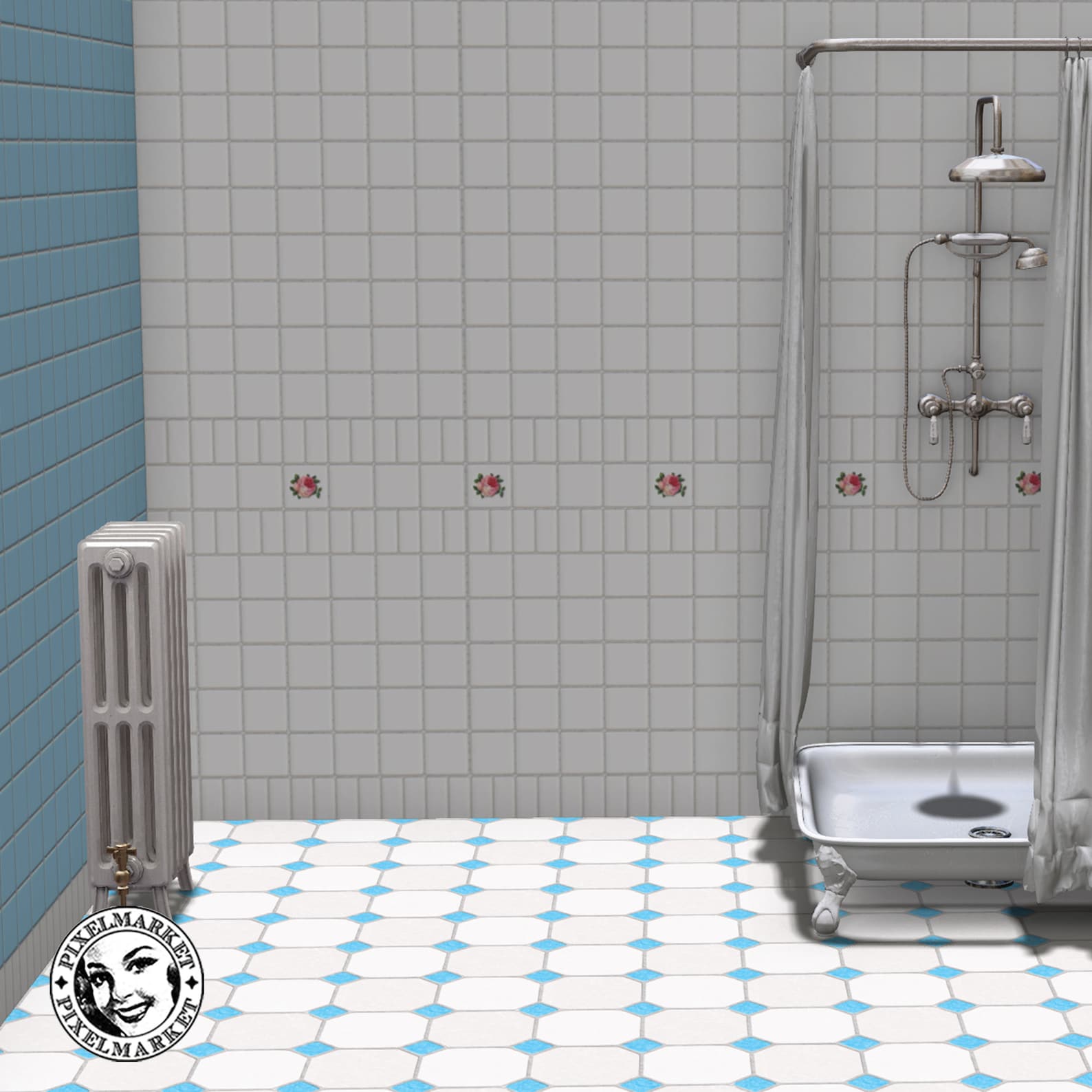DOLLHOUSE 2 miniature bathroom wallpapers White & Blue wall | Etsy