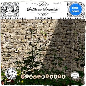 Dollhouse Printable wallpaper French Country STONE WALL 1/8th stone tile Digital download for doll&#39;s house diorama roombox book nook