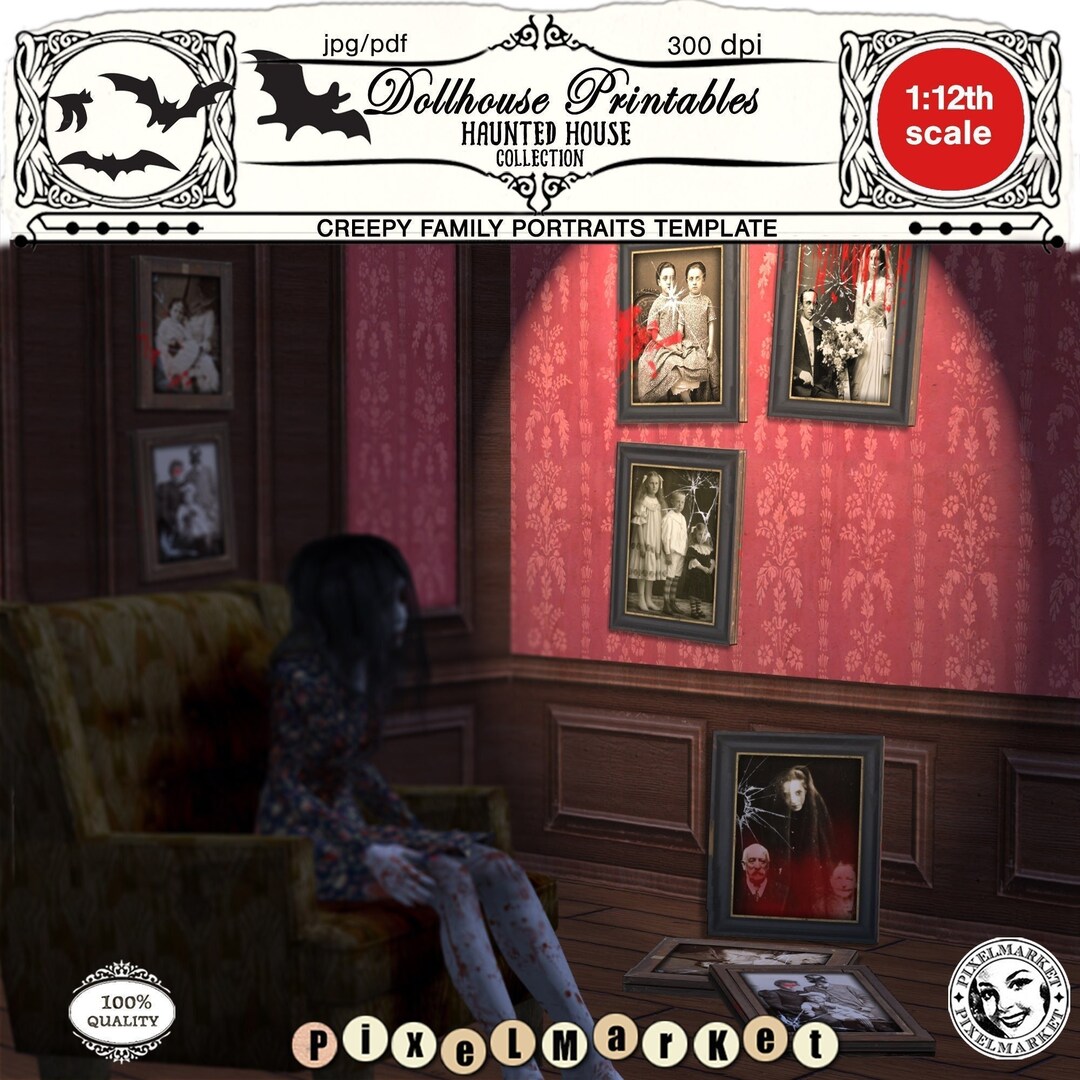 Dollhouse Miniature Prints CREEPY FAMILY PORTRAIT Printable Template ...