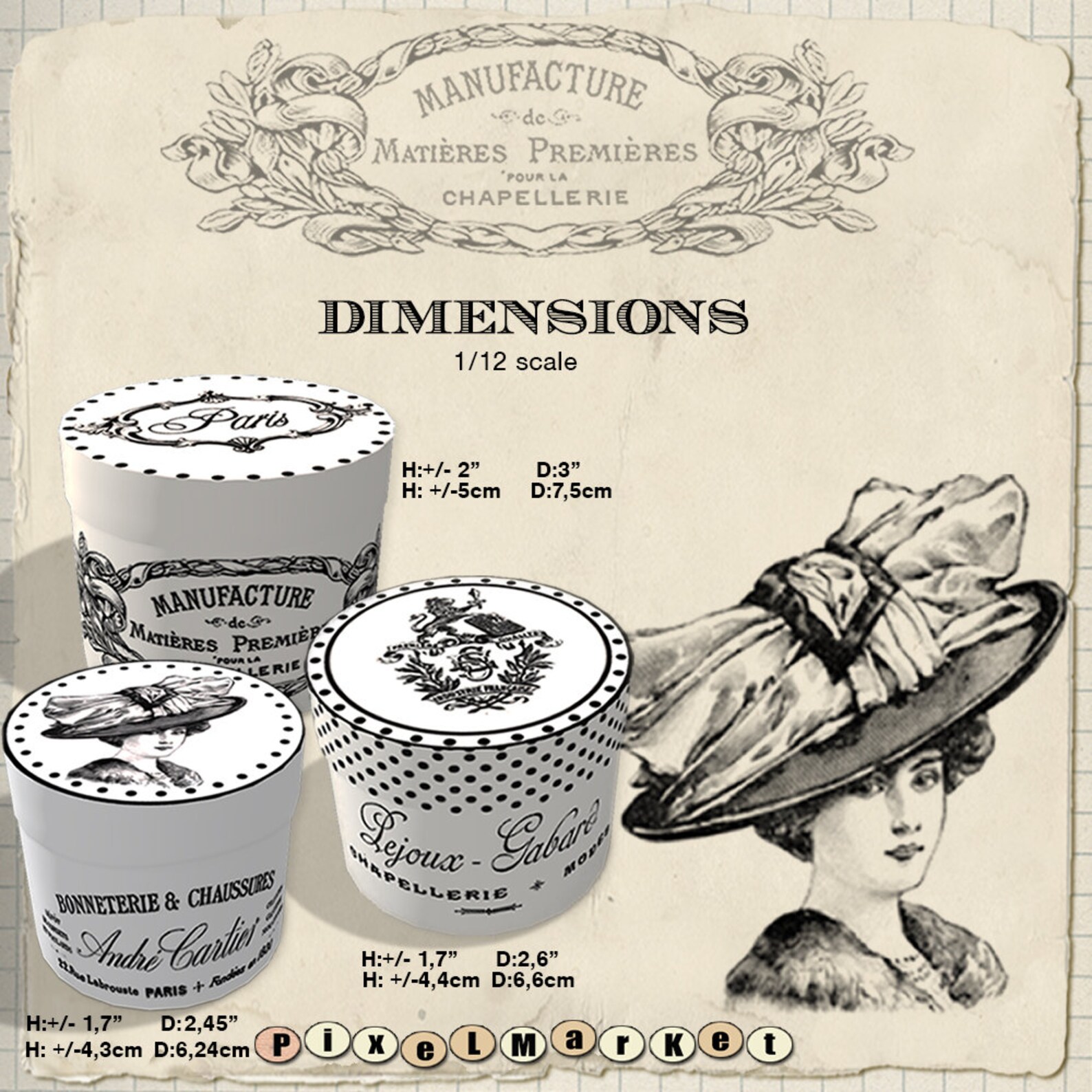 Dollhouse Miniature Hatbox Printable Template Set of 3 French - Etsy
