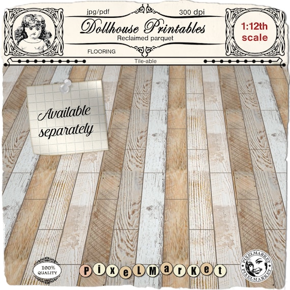 LOGOFUN Dollhouse Wallpaper Stickers - 1:12 Scale Miniature Floor & Wall Paper For DIY Dollhouse