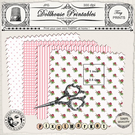 Buy DOLLHOUSE Fabric 4 Printable Fabric Sheets Floral Print French Country  Tiny Prints Digital Download for 1/12 to Playscale Miniature Model Online  in India 