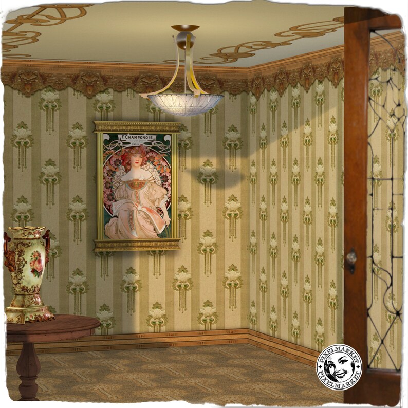 Dollhouse Art Nouveau Wallpaper and Panels Arts & Crafts Etsy