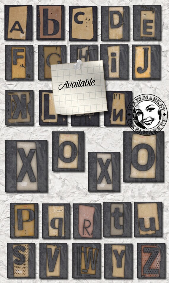 GRUNGE Industrial Alpha Clipart Digital ALPHABET Ransom Note - Etsy