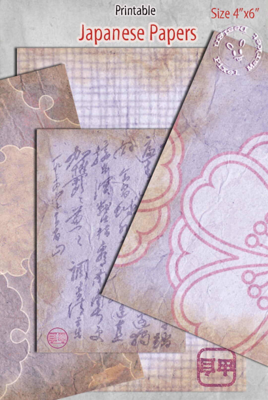 Printable JOURNAL PAGES 6x4 Japanese Papers Set Digital Collage Sheet ...