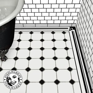 DOLLHOUSE Flooring ART DECO Bathroom 1/12 scale Black & White Floor tiles Printable download Digital sheet for Diorama Roombox image 4