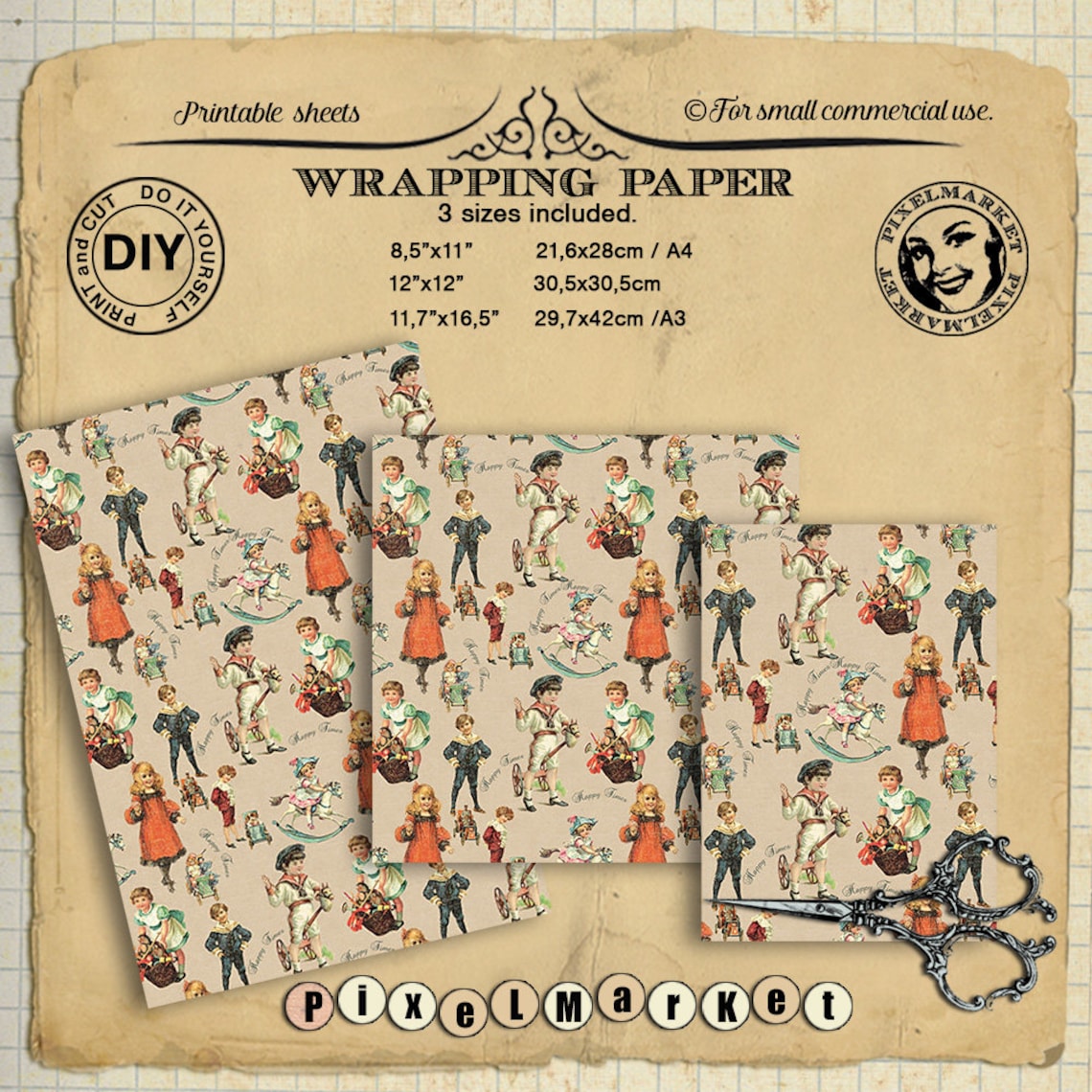 Printable WRAPPING PAPER Victorian Gift Wrap Vintage Toys Etsy