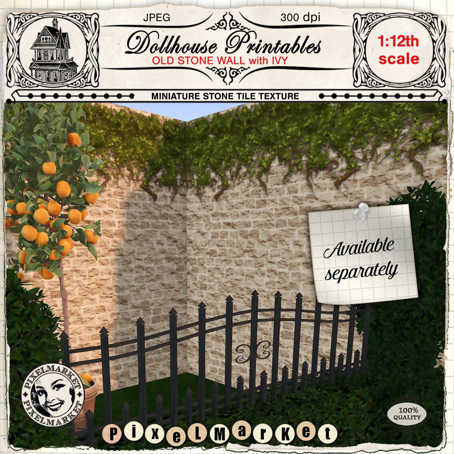 DOLLHOUSE PRINTABLE Wallpaper Old Stone Wall 1 12th Scale - Etsy