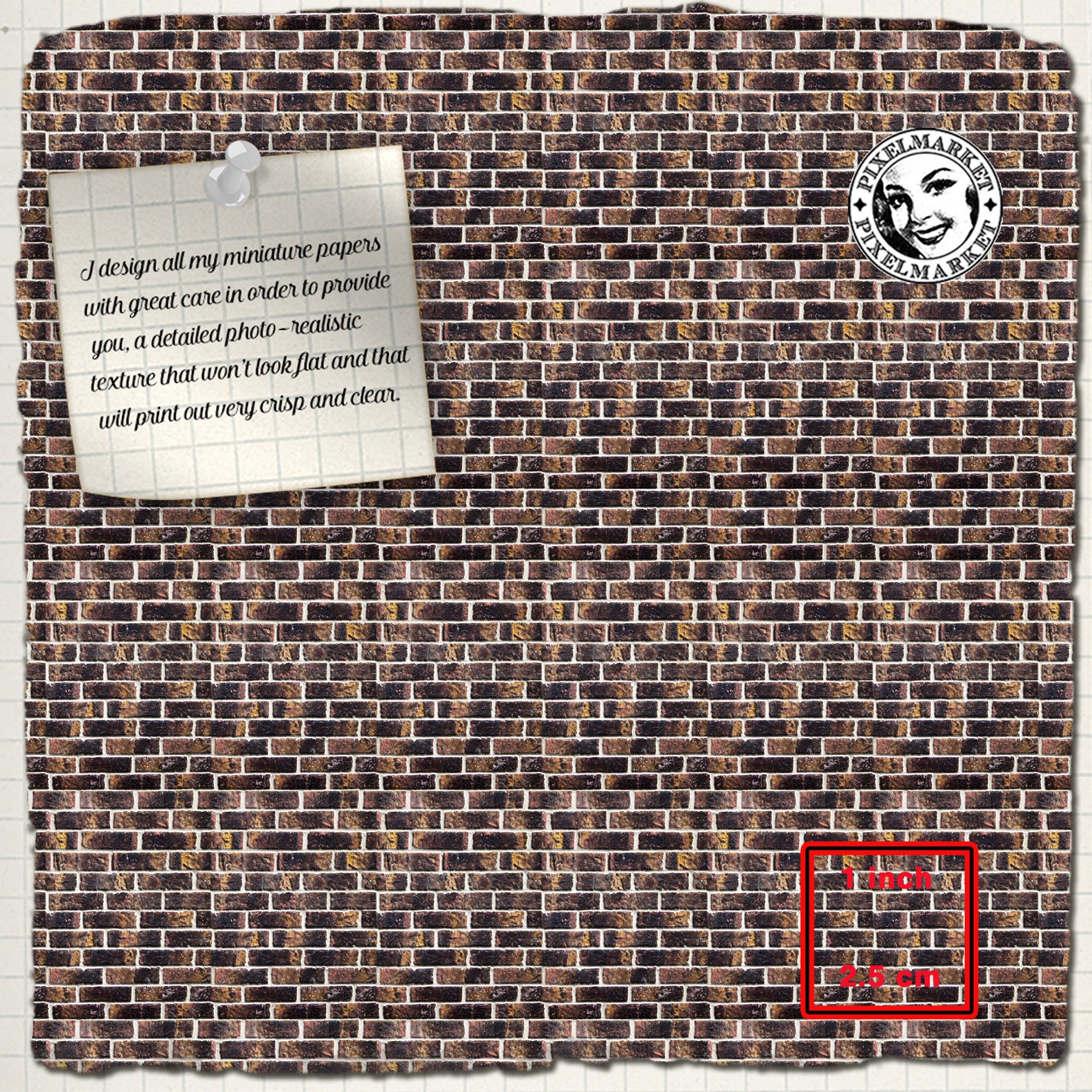 DOLLHOUSE PRINTABLE brick wallpaper 1/24 Brick wall tiles | Etsy