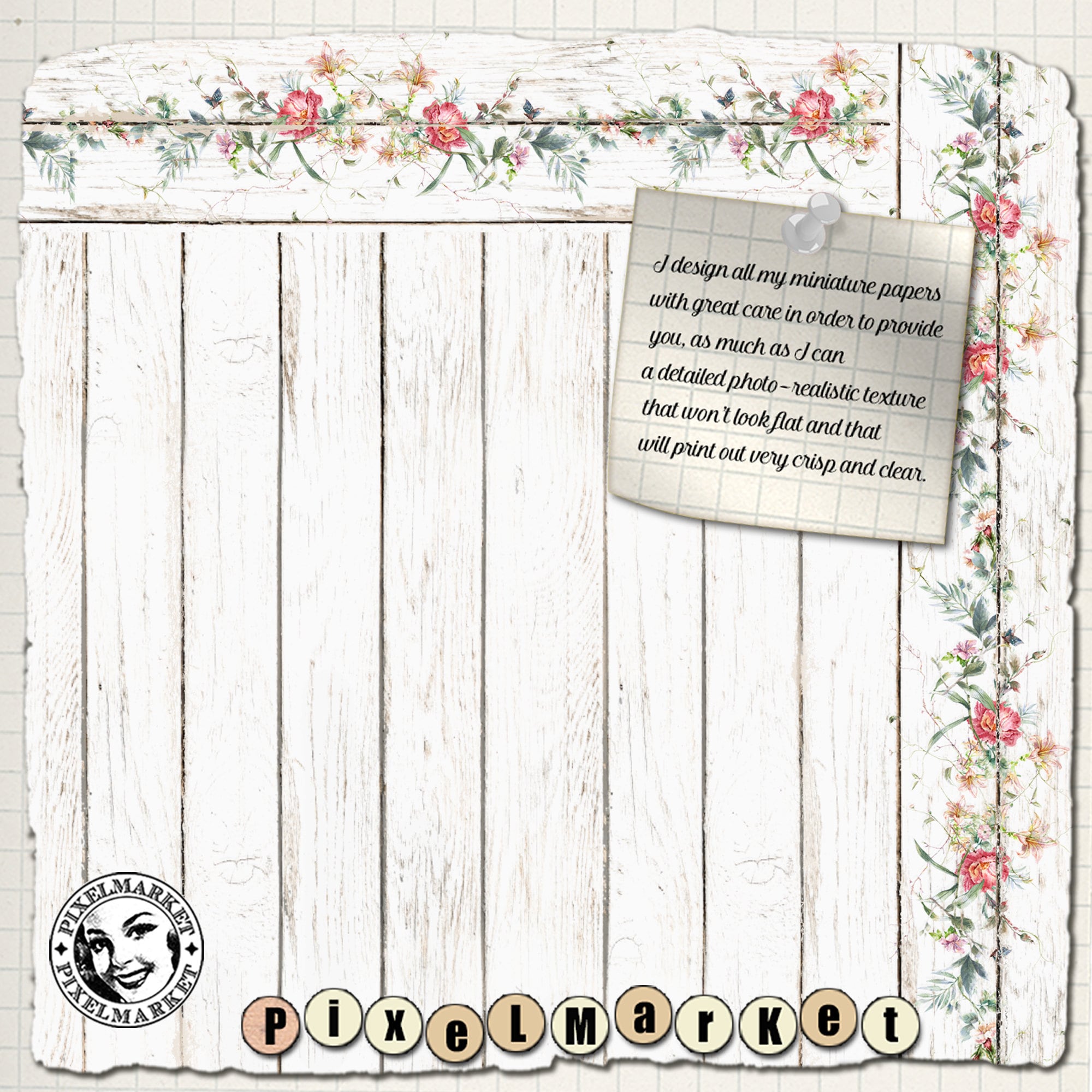 DOLLHOUSE Printable miniature painted WOOD FLOOR w/ frieze | Etsy