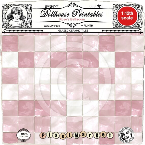 Dollhouse Miniature Wallpaper Pink Ceramic Wall Tiles Digital Etsy India