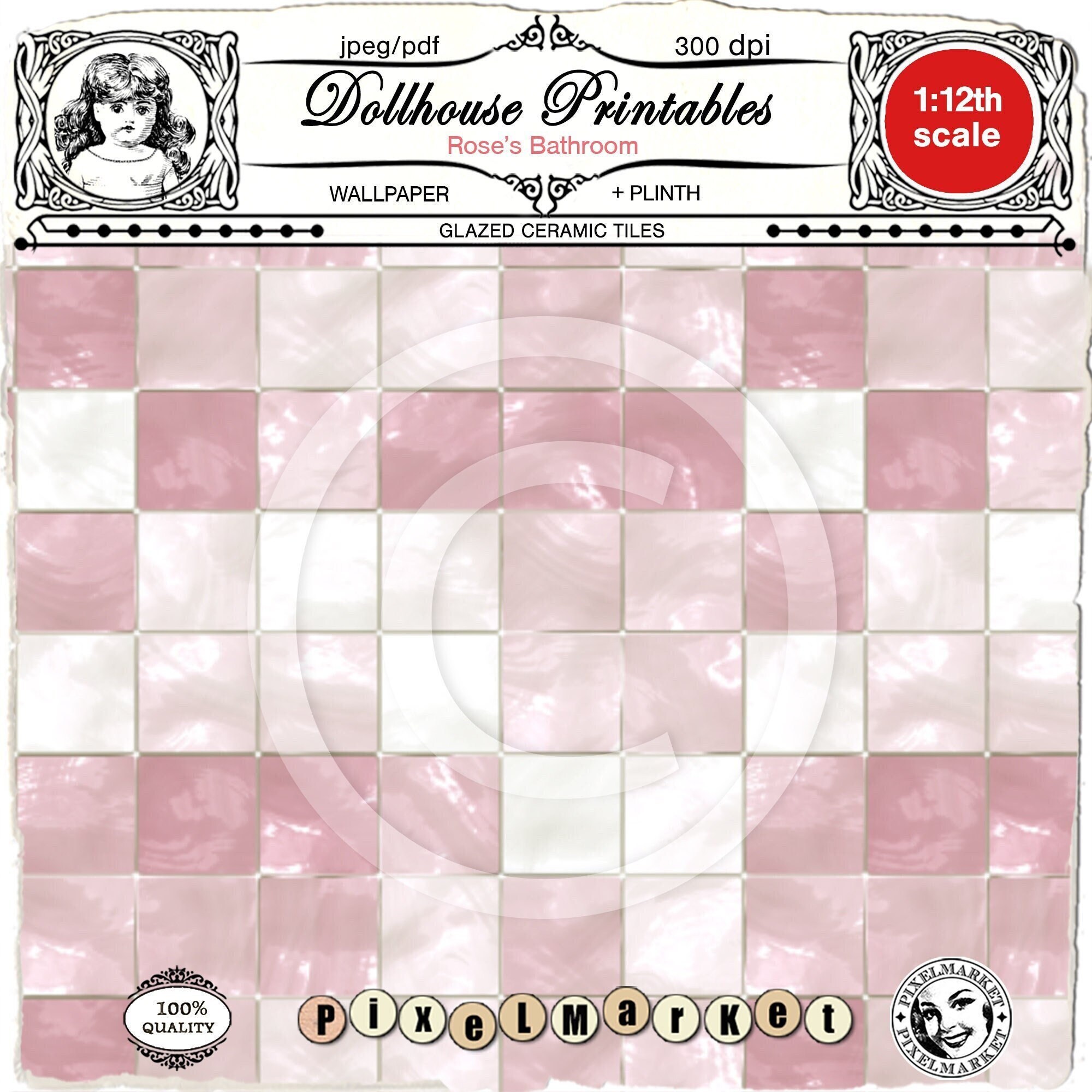 DOLLHOUSE Miniature Wallpaper Pink Ceramic Wall Tiles Digital | Etsy