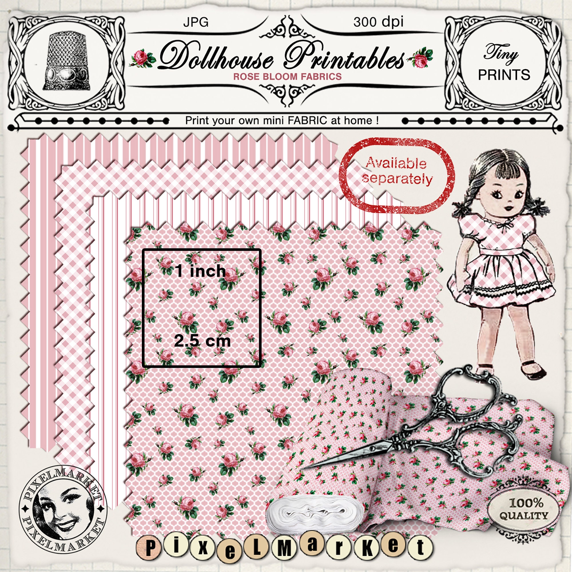 Buy DOLLHOUSE Fabric 4 Printable Fabric Sheets Floral Print French Country  Tiny Prints Digital Download for 1/12 to Playscale Miniature Model Online  in India 
