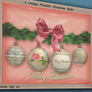 Vintage CHRISTMAS BALLS ORNAMENTS Xmas Balls Printable Digital Collage Sheet Card Invitation Greetings Scrapbooking Clip art  Balls e08