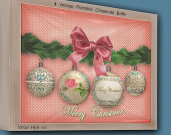 Vintage CHRISTMAS BALLS ORNAMENTS Xmas Balls Printable Digital Collage Sheet Card Invitation Greetings Scrapbooking Clip art  Balls e08