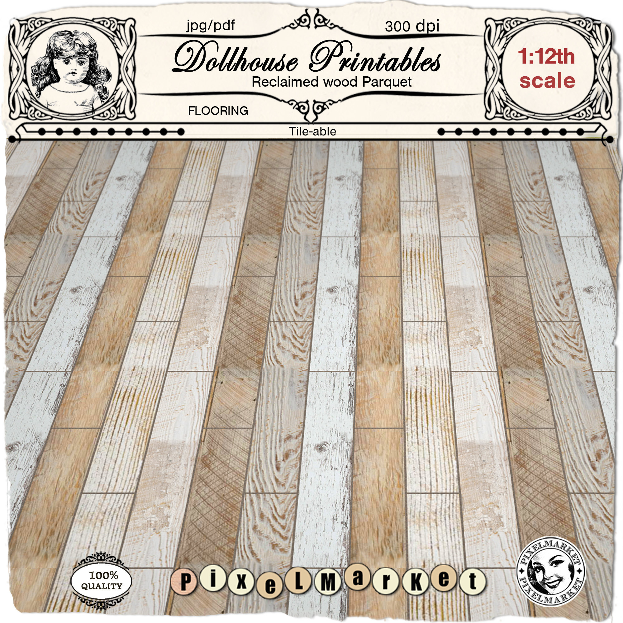 DOLLHOUSE 1/12 miniature printable FLOORING Weathered wood Etsy
