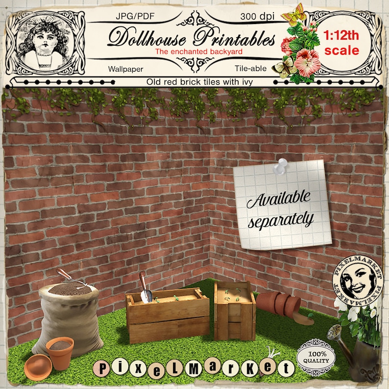 DOLLHOUSE PRINTABLE Brick Wallpaper 1/12 Brick Tiles Digital - Etsy